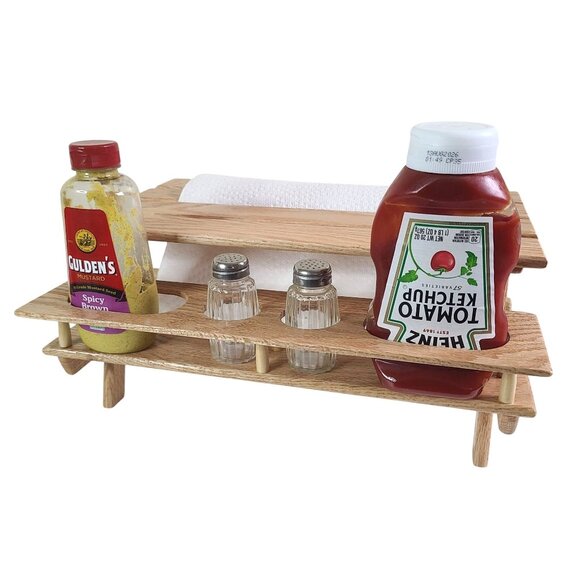 Wood Condiment Caddy Hand Made One Of A Kind W/ Paper Towel Holder - Picture 1 of 16